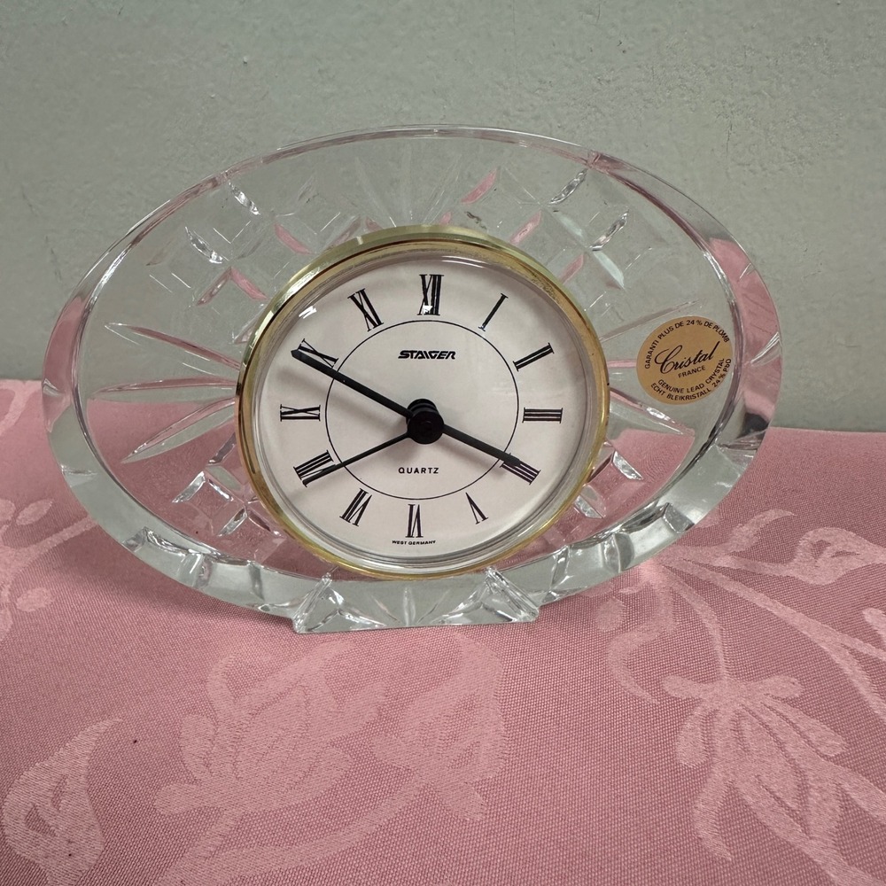 Staiger Quartz Desk Clock Cristal France 24% Lead‎ Crystal West Germany Movement